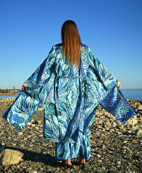 Kimono coral turquesa