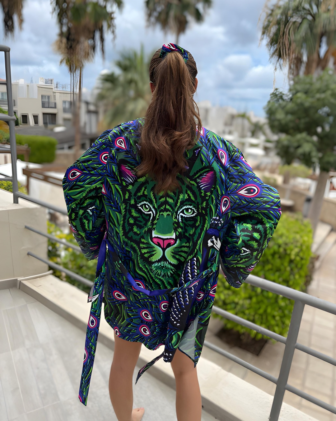 Purple Peacock & Tiger short kimono