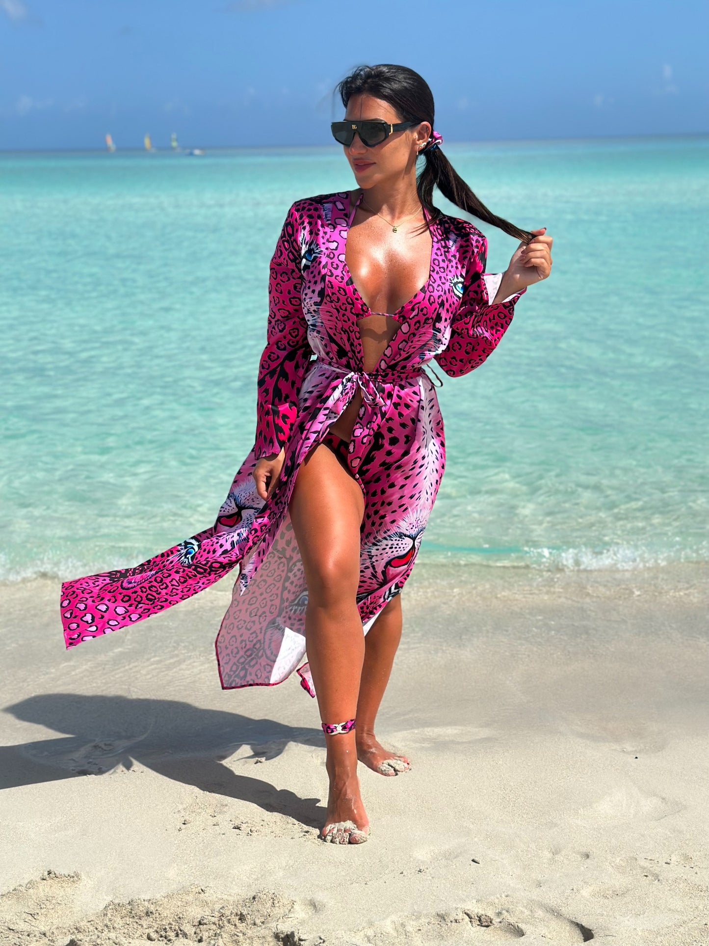 Pink Leopard Long Kimono