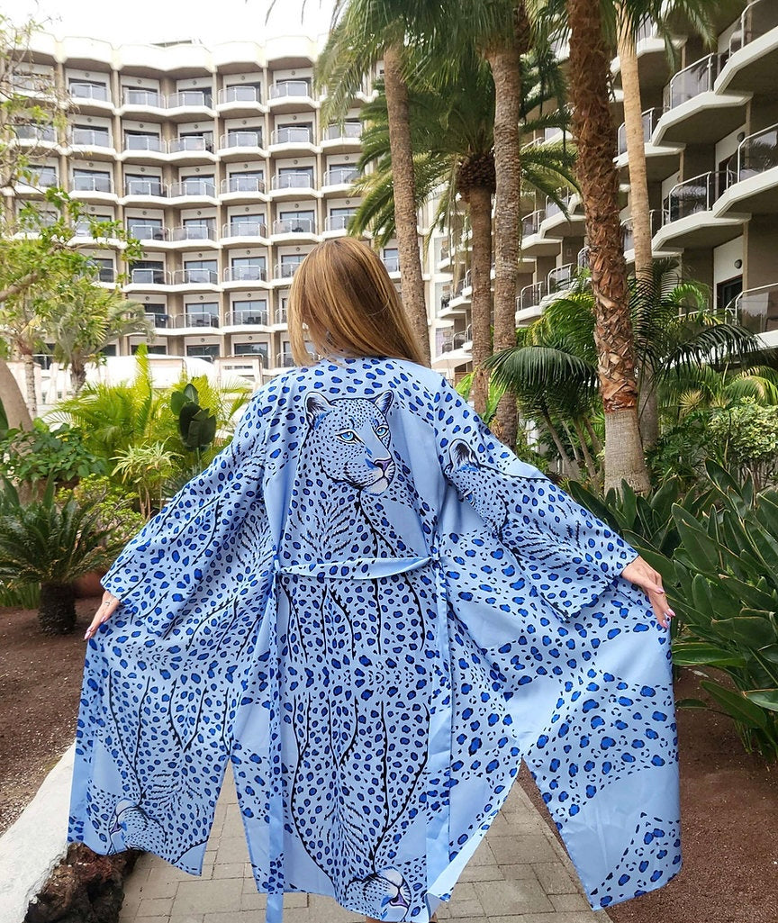 Sky Blue Leopard Kimono