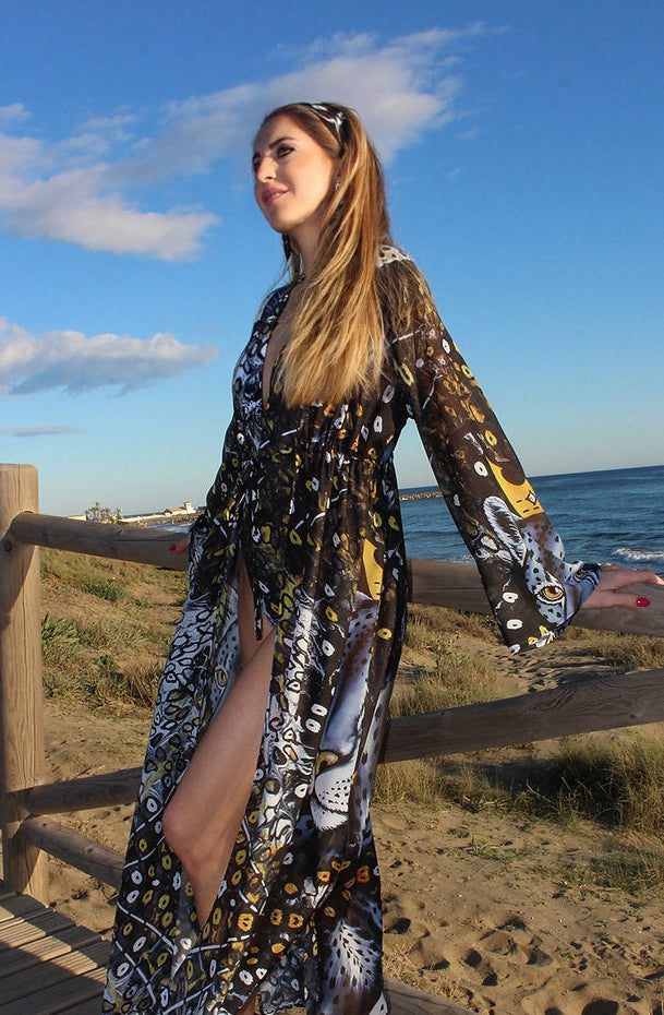 Gold Butterfly & Leopard kaftan