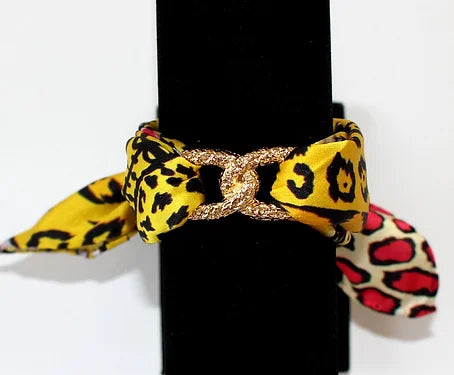 Yellow Leopard Infinity silk bracelet