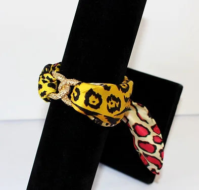 Yellow Leopard Infinity silk bracelet