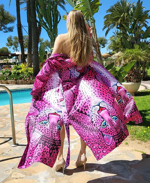 Pink Leopard Long Kimono