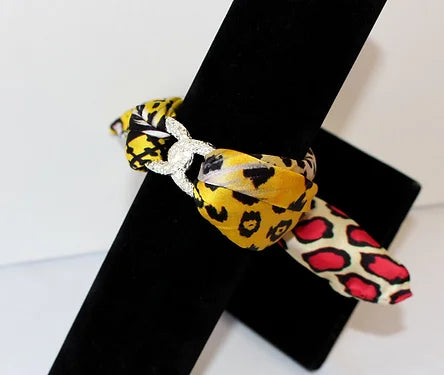 Yellow Leopard Infinity silk bracelet
