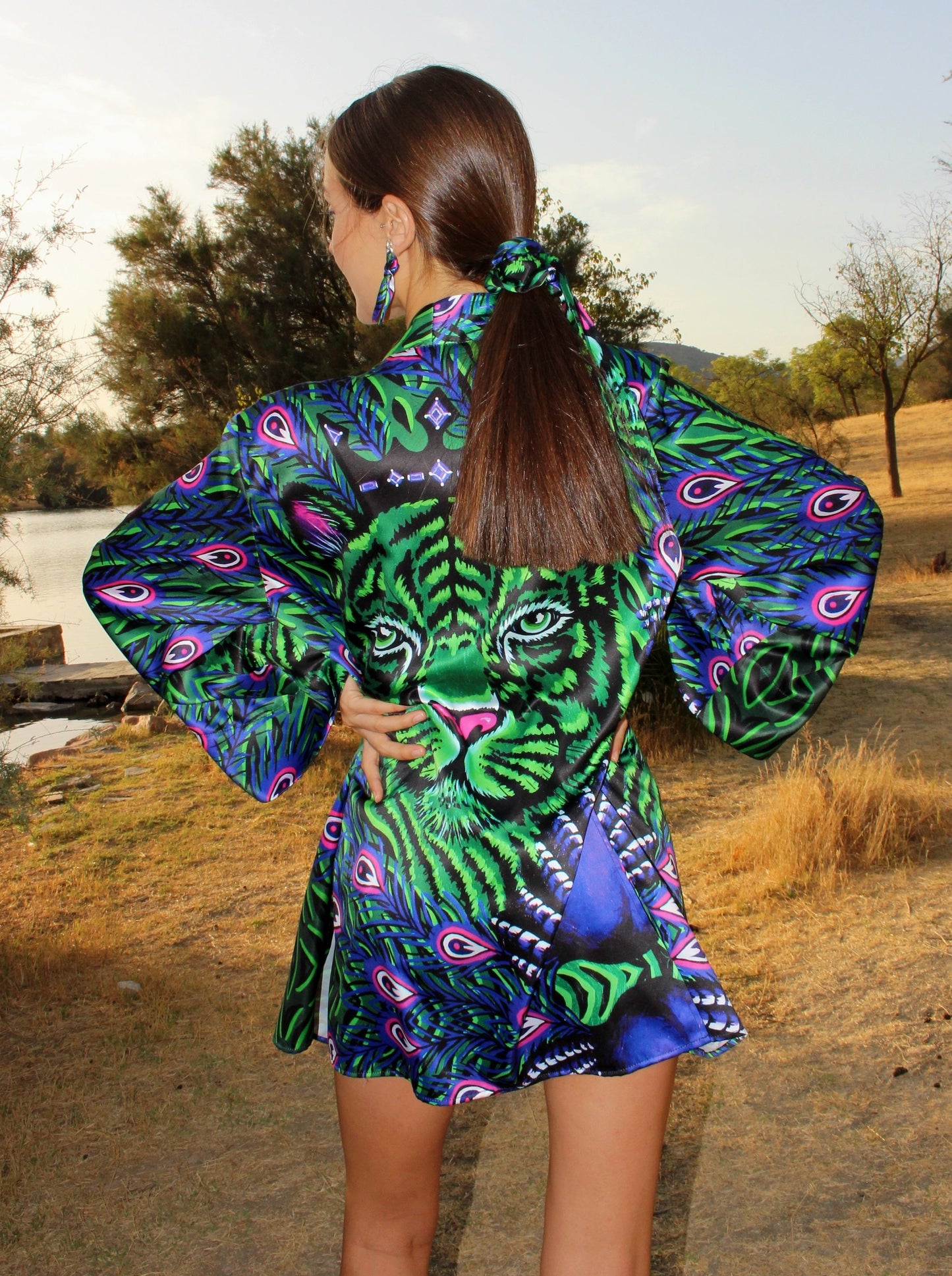 Purple Peacock & Tiger short kimono