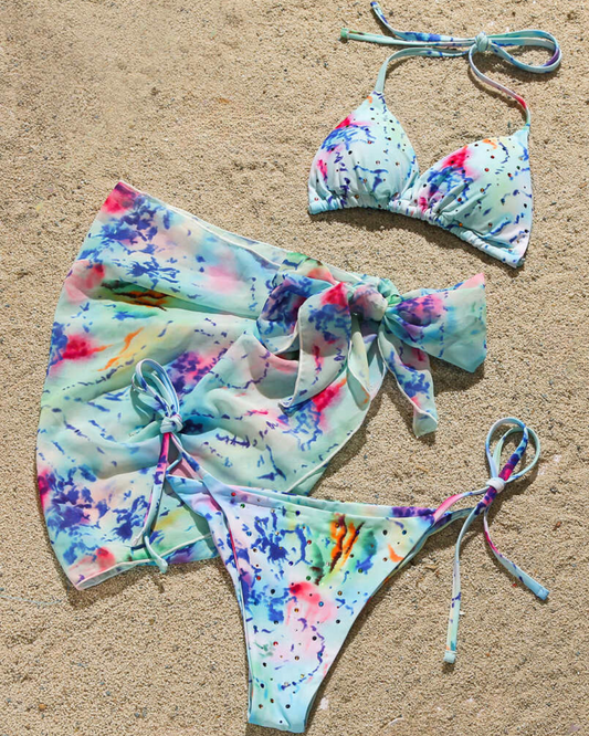 Tie-Dye Bikini Set with Skirt