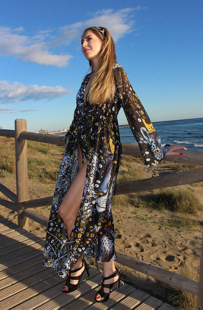 Gold Butterfly & Leopard kaftan